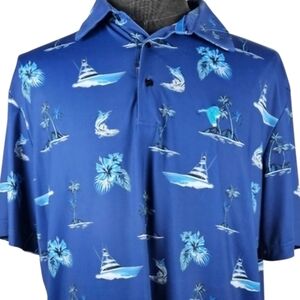 Scales Men's Hawaiian Sailboat Print Short Sleeve Poly Blend Golf Polo Size L